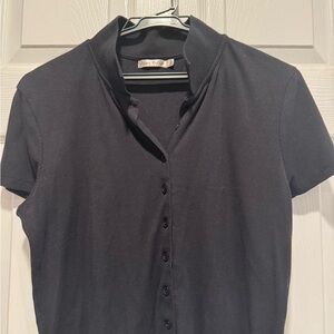 Black Button-Up Short Sleeve crop Top